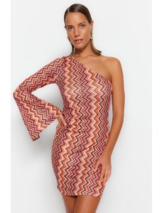 Trendyol geometrično oblikovana opremljena mini pletena obleka za eno ramo