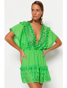 Trendyol Green Mini tkano vezenje 100% bombažna obleka za plažo