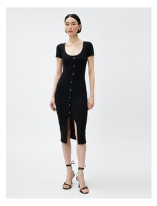 Koton Slim Fit Midi obleka z gumbi režo