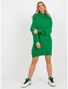 Fashionhunters Zelena ohlapno pletena obleka za turtleneck