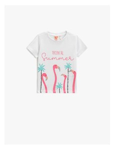 Koton Flamingo Printed T-Shirt Short Sleeved Crew Neck Glittery.
