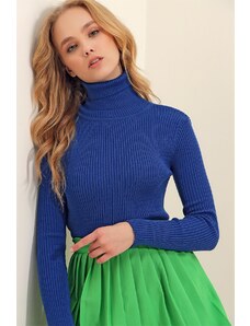 Trend Alaçatı Stili ženski saški modri pulover za pletenine Corduroy