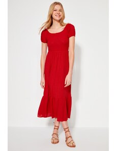 Trendyol rdeča Carmen ovratnica A-line Maxi pletena obleka