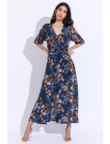 Aroop Floral Button-down Maxi Dress - Dark Blue