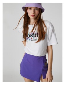 Koton Crop T-Shirt with Slogan Print Crew Neck Short Sleeves