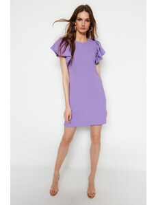 Trendyol vijolični premik/navaden balon rokav Crepe Mini pletena obleka