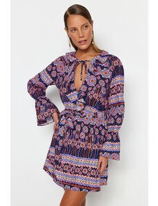 Trendyol cvetlični vzorčni mini tkani ruffles 100% bombažna obleka za plažo