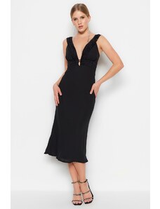 Trendyol črna podložena tkana elegantna večerna obleka