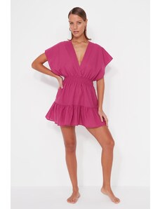 Trendyol Fuchsia Mini Weave 100% bombažna obleka za plažo z vratom