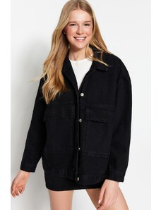 Trendyol črni žep podrobna prevelika jakna iz jeansa