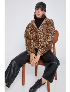 Plišasta jakna Koton Leopard s kapuco