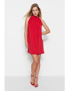 Trendyol Red Halterneck mini raztegljiva pletena obleka