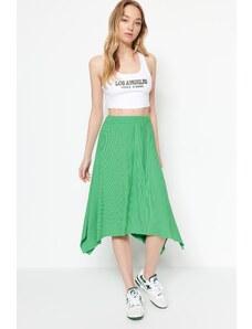 Trendyol Green Ruffle Asymmetrical High Waist Midi Stretch Knitted Skirt