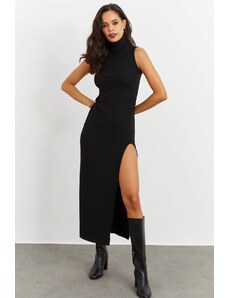 Cool & Sexy Kul in seksi ženska črna midi obleka za turtleneck Yi2476