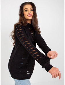Fashionhunters Black openwork oversize sweater with round neckline