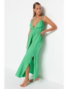Trendyol Green Maxi tkane reže 100% bombažna obleka za plažo