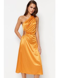 Trendyol oranžna pletena večerna obleka z oknom / izrezom podrobno v satenu