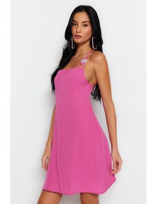 Trendyol Pink Mini Weave obleka za plažo z vratom
