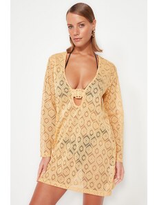 Trendyol Camel Mini obleka za plažo s tkanimi dodatki