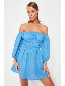 Trendyol Blue Mini Weave nagubana 100% bombažna obleka za plažo