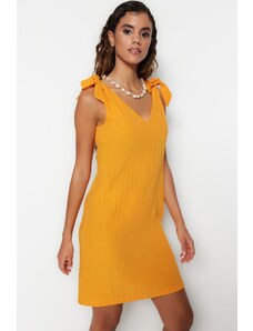 Trendyol oranžna mini tkana kravata vezana obleka za plažo