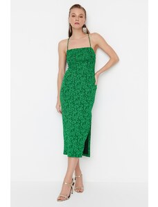 Trendyol zeleno-večbarvna pletena teksturirana elegantna večerna obleka