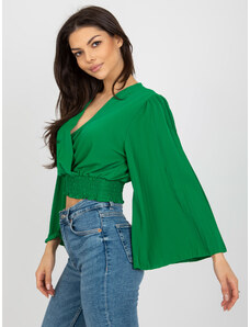 Fashionhunters Green clutch formal blouse with wide sleeves
