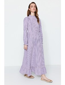 Trendyol lila gingham vzorec ruffle podrobno tkana obleka