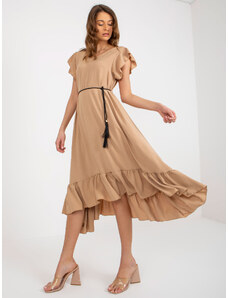 Fashionhunters Camel summer dress with frills