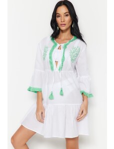 Trendyol Green Mini Tkane Tassels 100% bombažna obleka za plažo