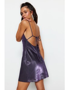 Trendyol Purple Waist Opening/Skater tkana elegantna večerna obleka