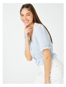 Koton Crop Shirt with Balloon Sleeves, Frilled and Buttoned Front