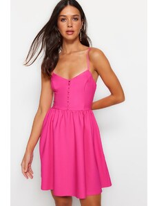Trendyol Pink Waist Odpiranje mini tkanega gumba Podrobna tkana obleka