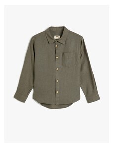 Koton Linen-Mixed Shirt Basic Long Sleeved One Pocket Detailed