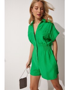 Happiness İstanbul Women's Green Aerobatic Viscose Jumpsuit with Shorts TO0009
