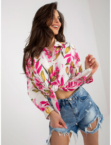 Fashionhunters Beige and pink summer shirt with print