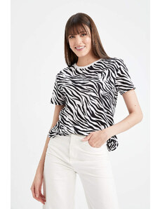 DEFACTO Regular Fit Crew Neck Zebra Patterned Short Sleeve T-Shirt