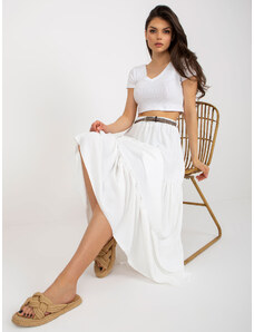 Fashionhunters Ecru maxi skirt with frills and braided belt