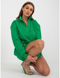 Fashionhunters Green sweatshirt basic dress with zipper