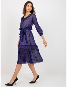 Fashionhunters Navy blue cocktail dress with wide frills