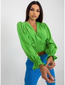 Fashionhunters Light green formal blouse with puffed sleeves