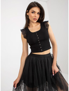 Fashionhunters Black ribbed blouse with lace on the sleeves