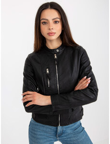 Fashionhunters Ženska motoristična jakna iz črnega umetnega usnja