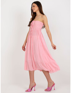 Fashionhunters Light pink midi dress with frill and tie