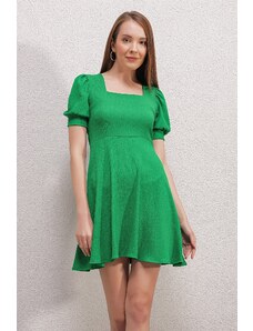 Bigdart 2339 pletena obleka s kvadratnim vratom - zelena