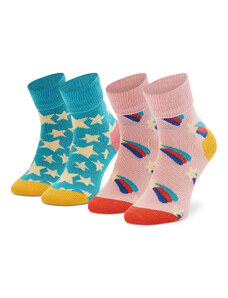 Set 2 parov otroških visokih nogavic Happy Socks