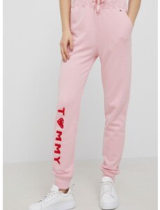 Bombažne hlače Tommy Hilfiger ženski, roza barva