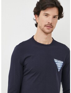 Majica z dolgimi rokavi Guess moški, mornarsko modra barva