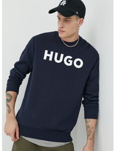 Bombažen pulover HUGO moška, mornarsko modra barva,