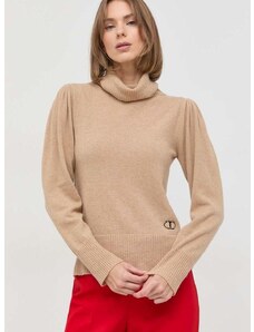 Volnen pulover Twinset ženski, bež barva